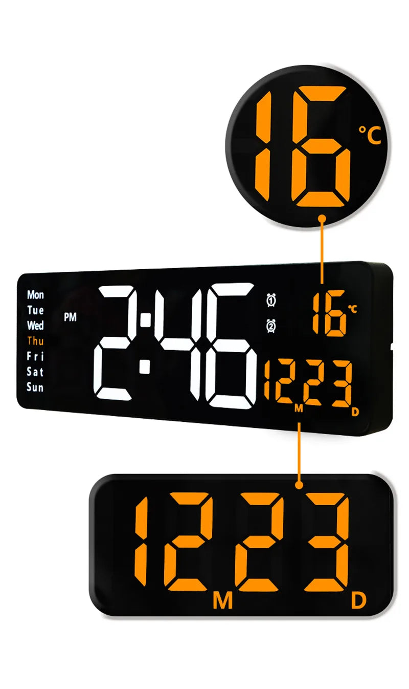 Grande relógio de parede digital Temp Data Week Display Controle remoto Desligar Memória