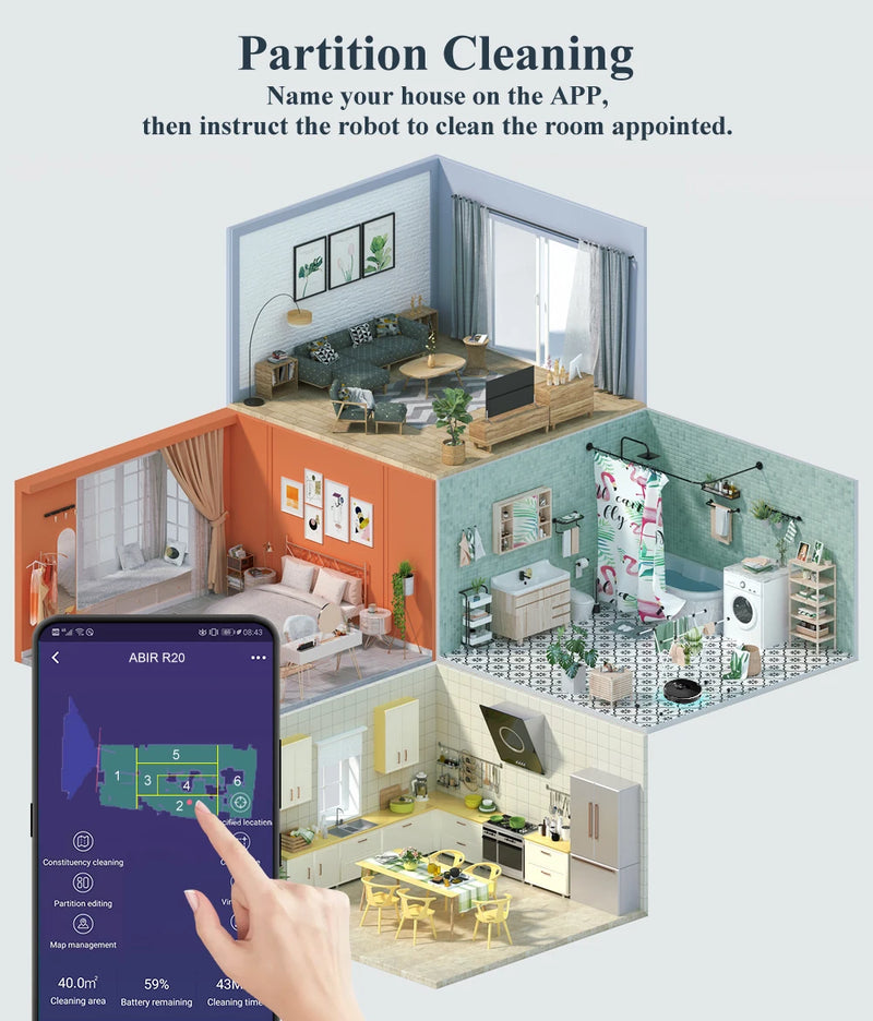 Aspirador de pó robô ABIR X8, Laser Lidar, Sucção 6500pa, Mapa multi-piso, Lâmpada UV, TOF Wisdom, Área restrita de APP, Mop doméstico inteligente