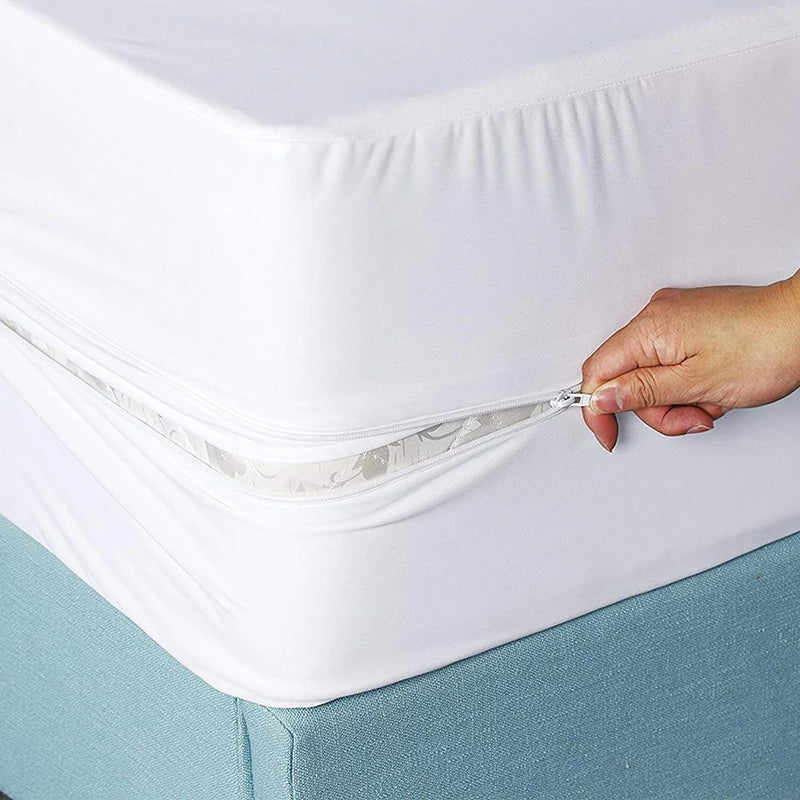 Capa de colchão impermeável totalmente fechada de 6 lados com zíper e lençol com elástico à prova de poeira para cama de casal, de solteiro, de casal, queen, king