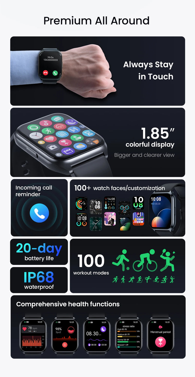 HAYLOU Watch 2 Pro (LS02 Pro) Smart Watch 1,85'' HD Display SpO2 Monitor de frequência cardíaca 100 modos de treino Smartwatch para homens e mulheres