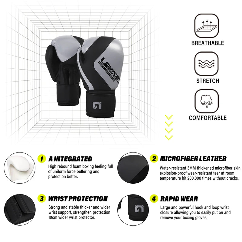 Luvas de treinamento de boxe profissional adulto 12oz Luvas de boxe elásticas de pu Luvas de luta