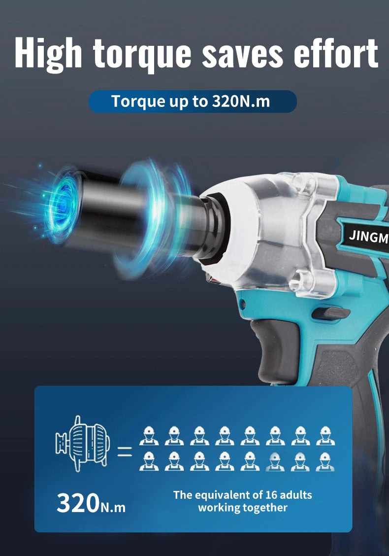 Cordless Electric Impact Wrench Power Tool Brushless Electric Wrench Hand Drill Socket For 21V Battery