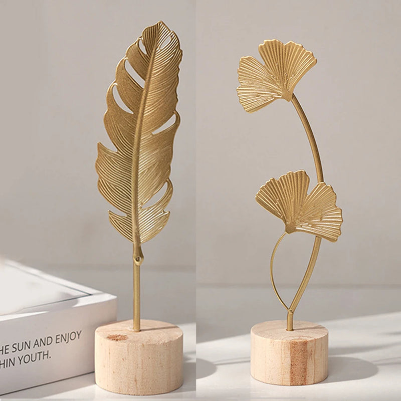 Nordic Gold Ginkgo Leaf Crafts Folhas Escultura Luxo Sala de estar Decoração Acessórios