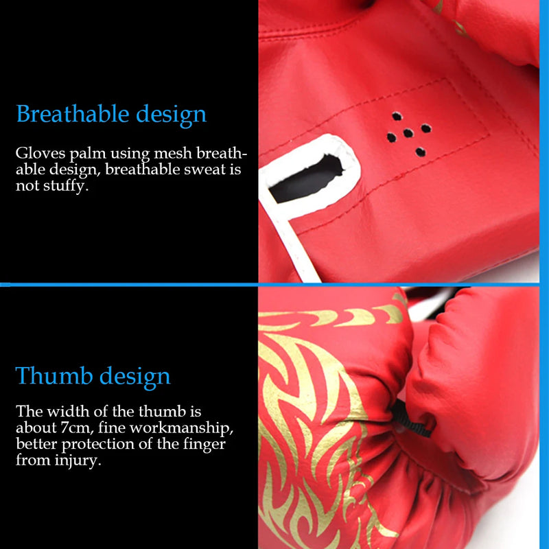 Luvas de boxe para adultos Luvas de couro PU respiráveis Luvas de luta para crianças Luvas de boxe para treinamento de kickboxing para academia Esporte interno e externo