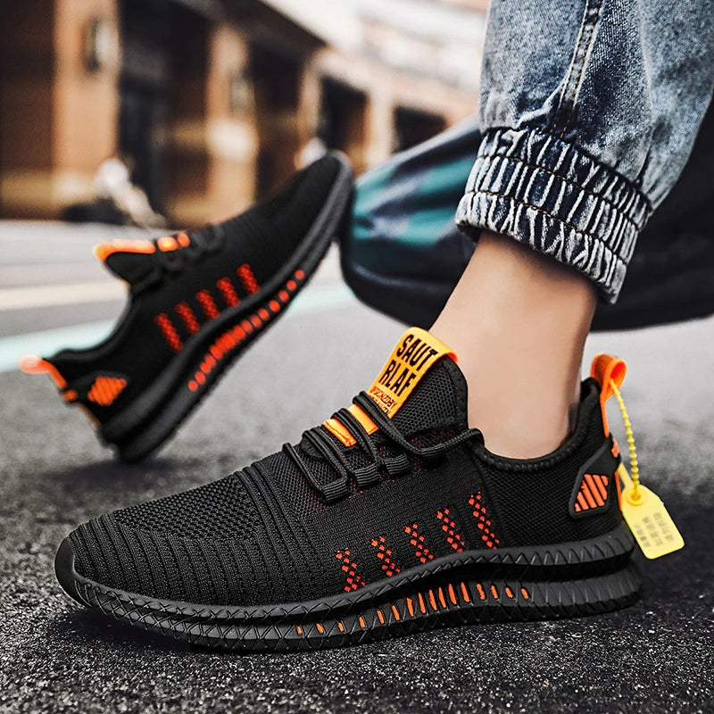 Tênis de corrida leve, respirável, esportivo, antiderrapante, fashion, flexível, com cadarço