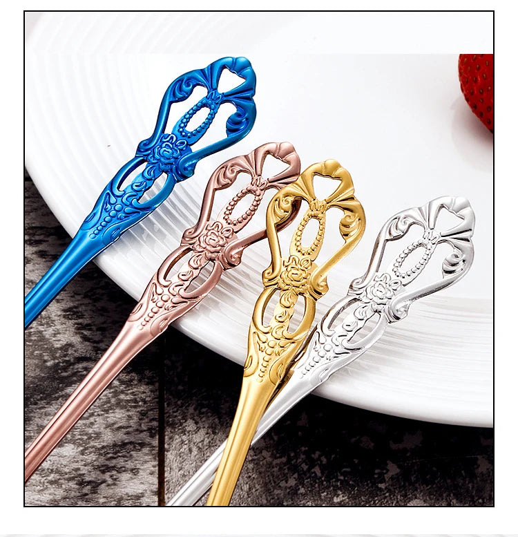 Conjunto de talheres de aço inoxidável dourado Royal European Colher Garfo Talheres completos Design retrô Lavável na máquina de lavar louça Talheres elegantes