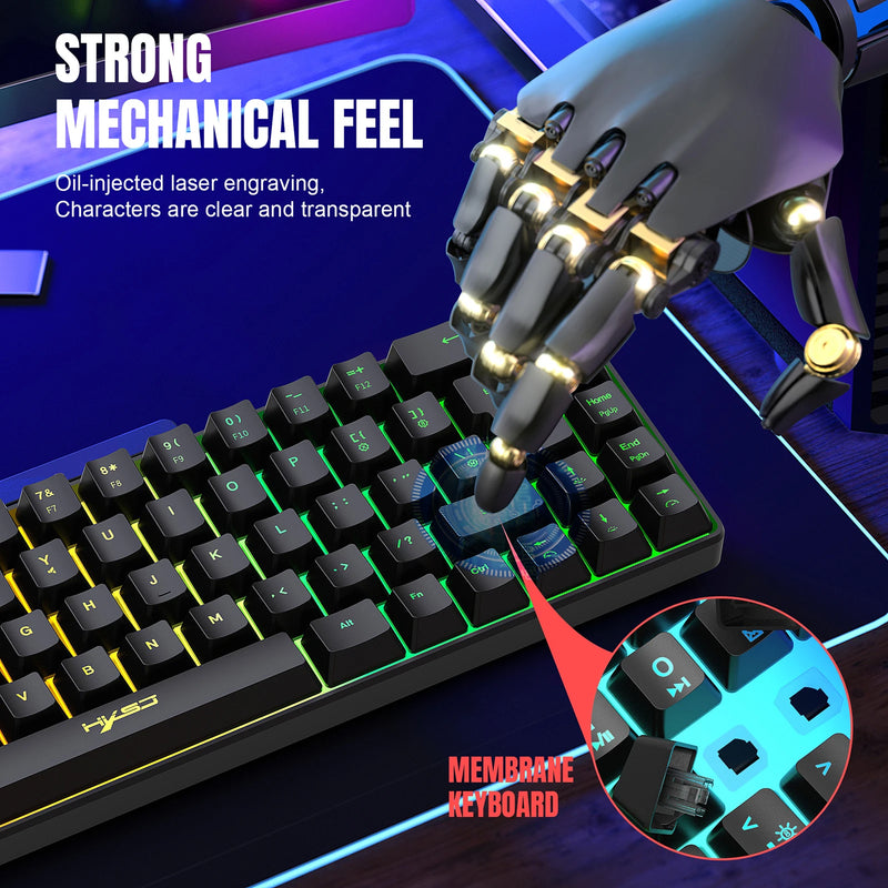 HXSJ V200 Wired K68 RGB Streamer Mini Teclado para jogos Teclado de membrana sem conflitos de 19 teclas, mas com toque mecânico para jogos/escritório