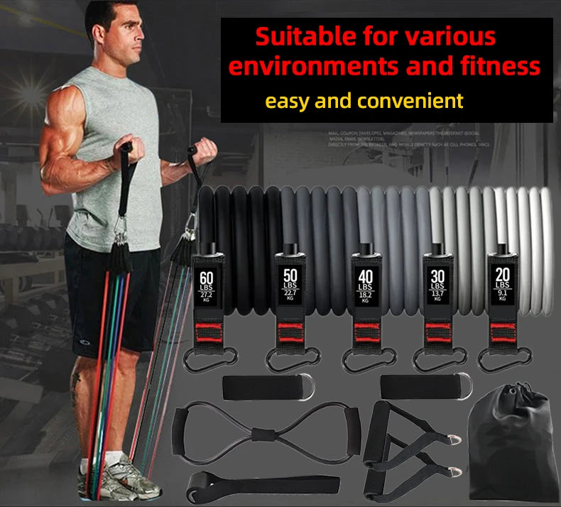 Exercícios de fitness Conjunto de faixas de resistência Tubo elástico Puxar corda Faixa de ioga Treinamento Equipamento de treino para casa Peso Ginásio Acessório