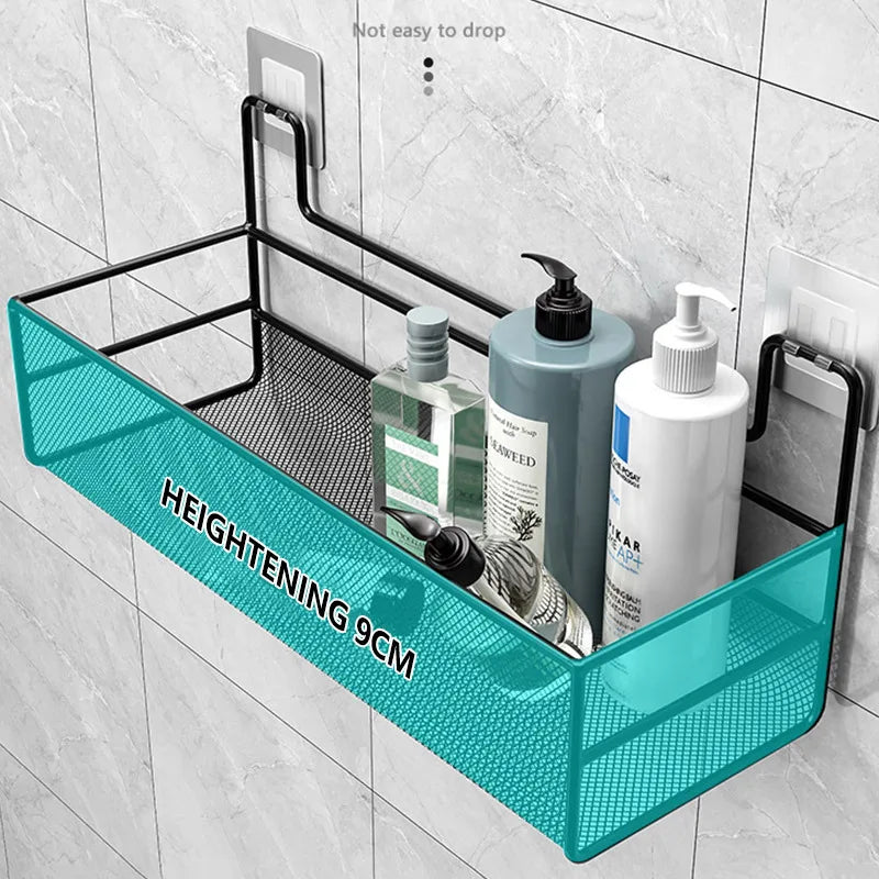 Prateleira de banheiro de parede, suporte para xampu, acessórios para banheiro, cozinha, ponche grátis, cesta de armazenamento de condimentos, organizador de banheiro