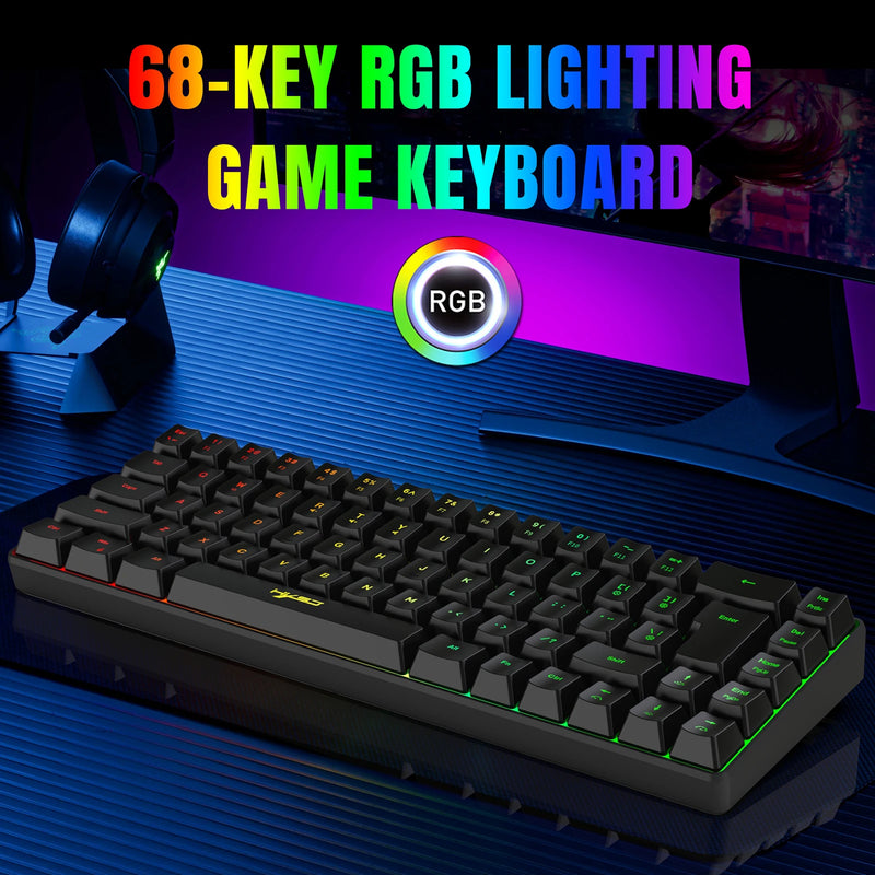 HXSJ V200 Wired K68 RGB Streamer Mini Teclado para jogos Teclado de membrana sem conflitos de 19 teclas, mas com toque mecânico para jogos/escritório