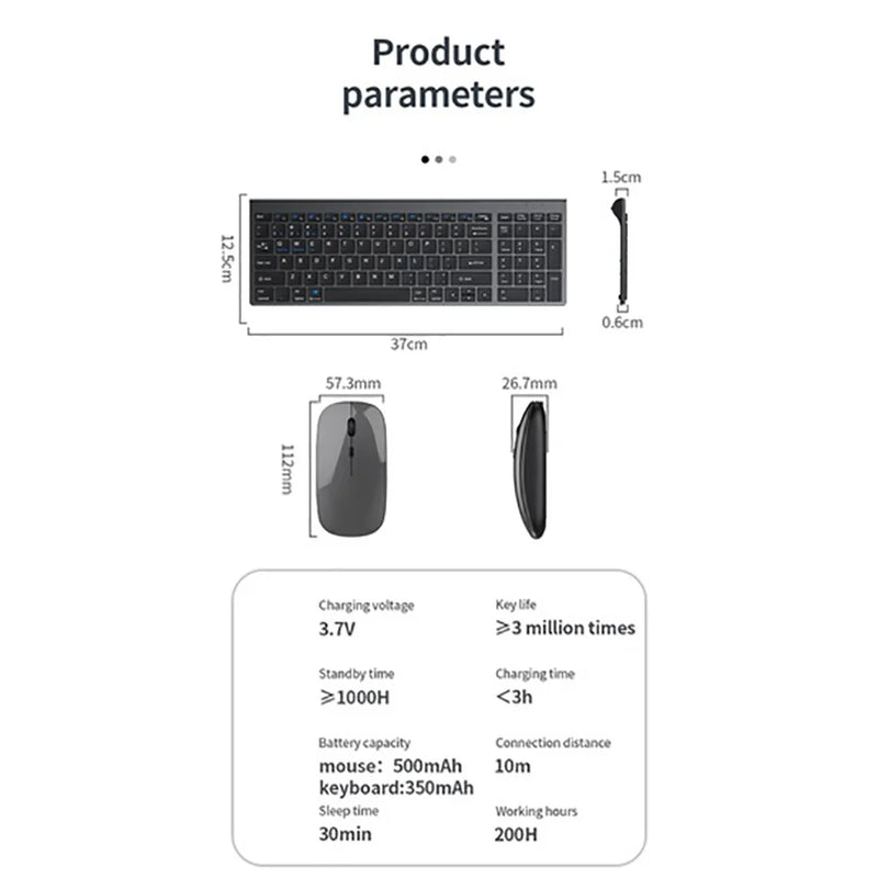 Conjunto de teclado e mouse Bluetooth recarregável Jomaa Slim para laptop 2.4G USB sem fio teclado e mouse combo