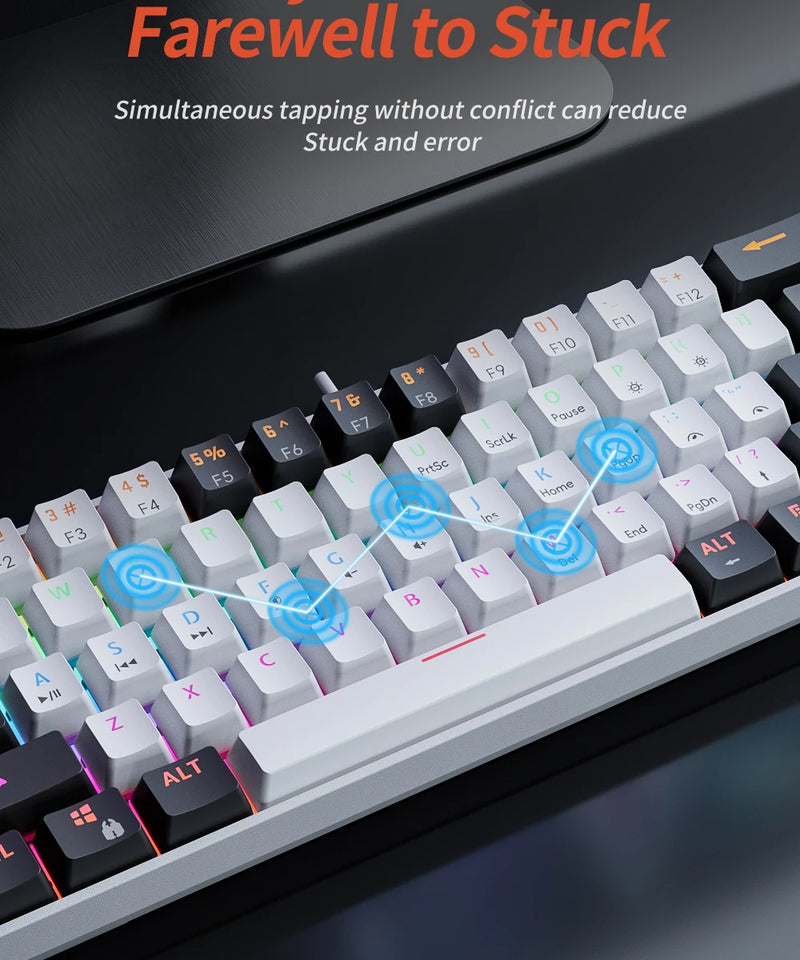MUCAI MK61 USB Gaming Teclado mecânico vermelho Switch RGB retroiluminado Hot Swappable 61 teclas com fio cabo destacável