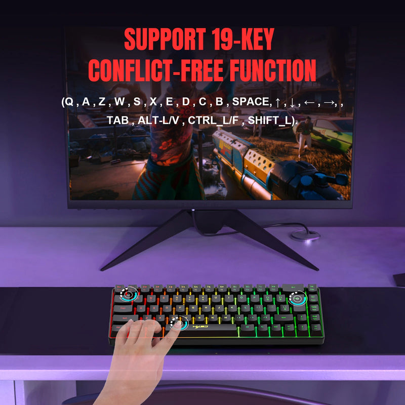 HXSJ V200 Wired K68 RGB Streamer Mini Teclado para jogos Teclado de membrana sem conflitos de 19 teclas, mas com toque mecânico para jogos/escritório