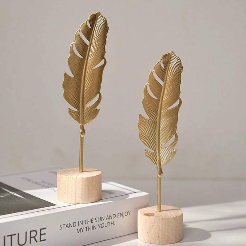 Nordic Gold Ginkgo Leaf Crafts Folhas Escultura Luxo Sala de estar Decoração Acessórios