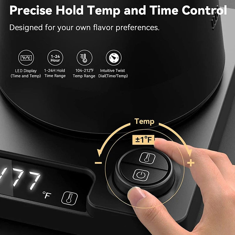 Chaleira elétrica 110V/220V, 1,0L, pescoço de ganso, cafeteira manual, 1200W, aquecimento rápido, controle de temperatura, revestimento de aço inoxidável
