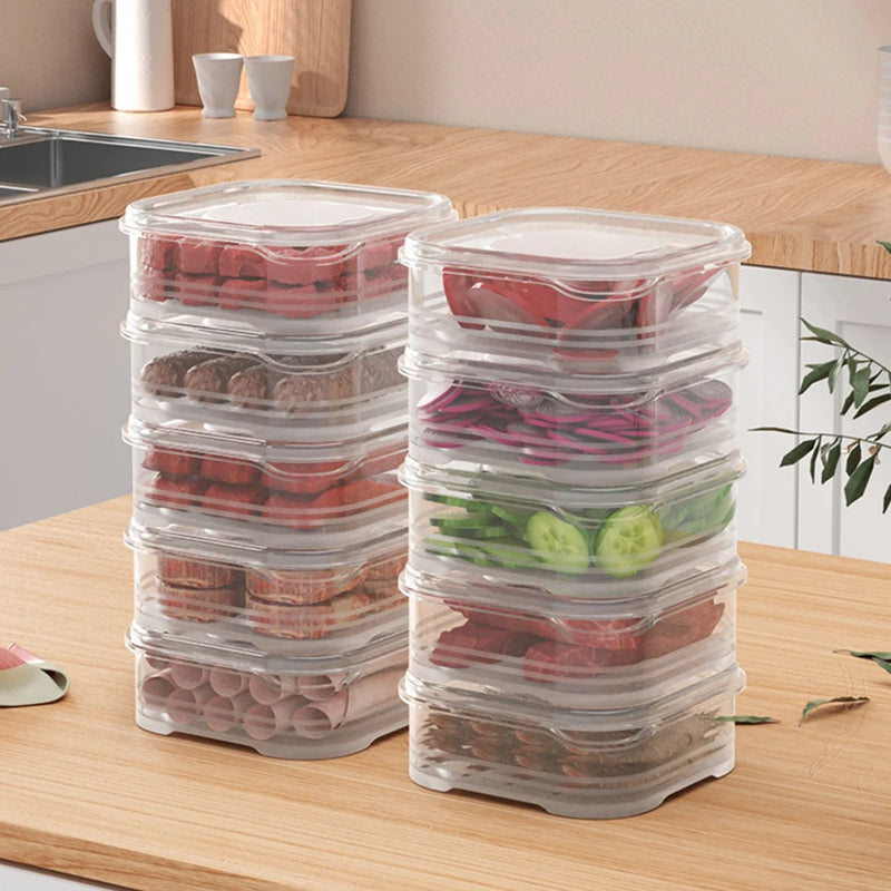 Caixa de preservação de carne congelada Geladeira Alimentos retêm frescor Transparente Pote de armazenamento Casa Cozinha Organizador de armazenamento de vegetais