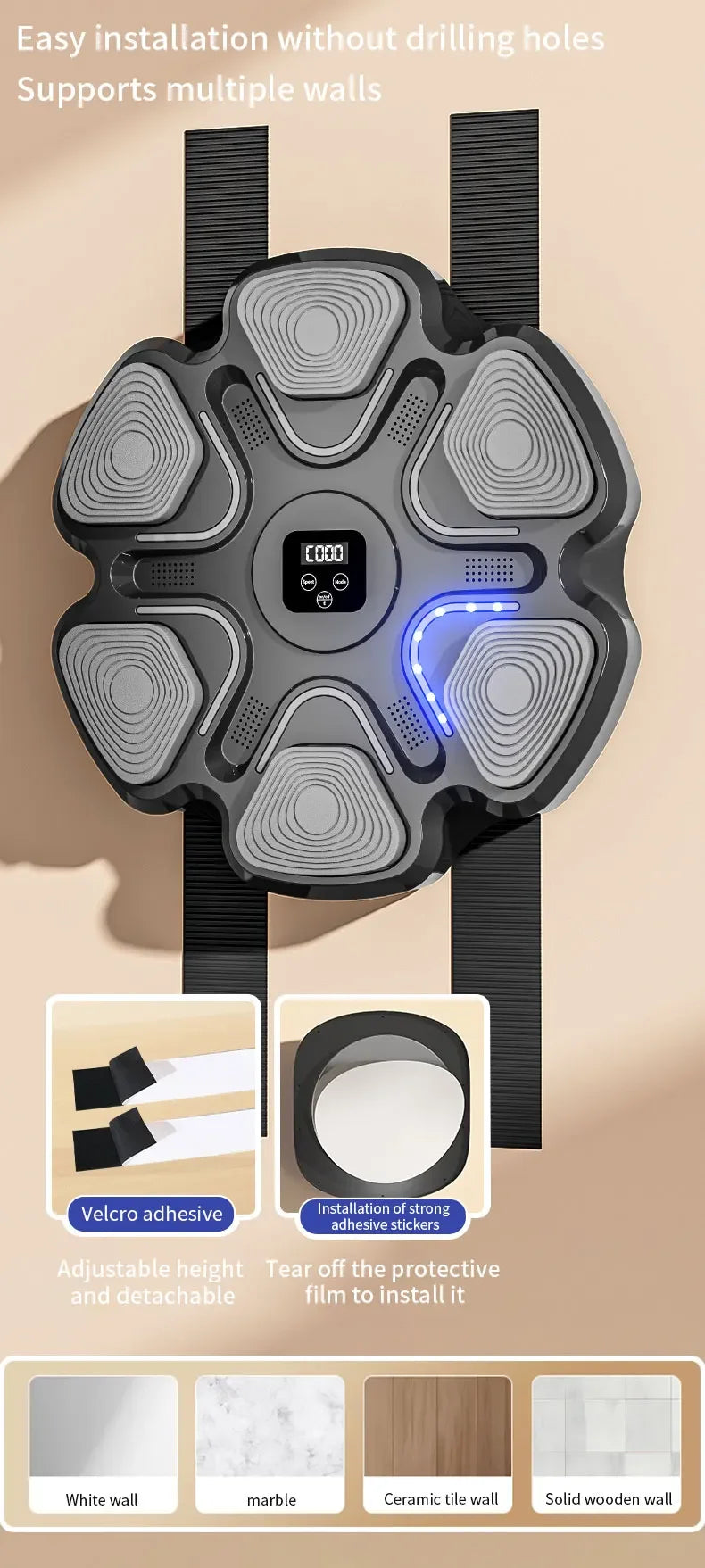 Nova máquina de boxe de música inteligente para adultos/crianças, treinamento de fitness e boxe, treinamento de resposta em casa, alvo de parede de boxe