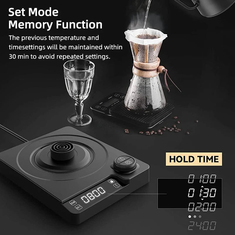 Chaleira elétrica 110V/220V, 1,0L, pescoço de ganso, cafeteira manual, 1200W, aquecimento rápido, controle de temperatura, revestimento de aço inoxidável