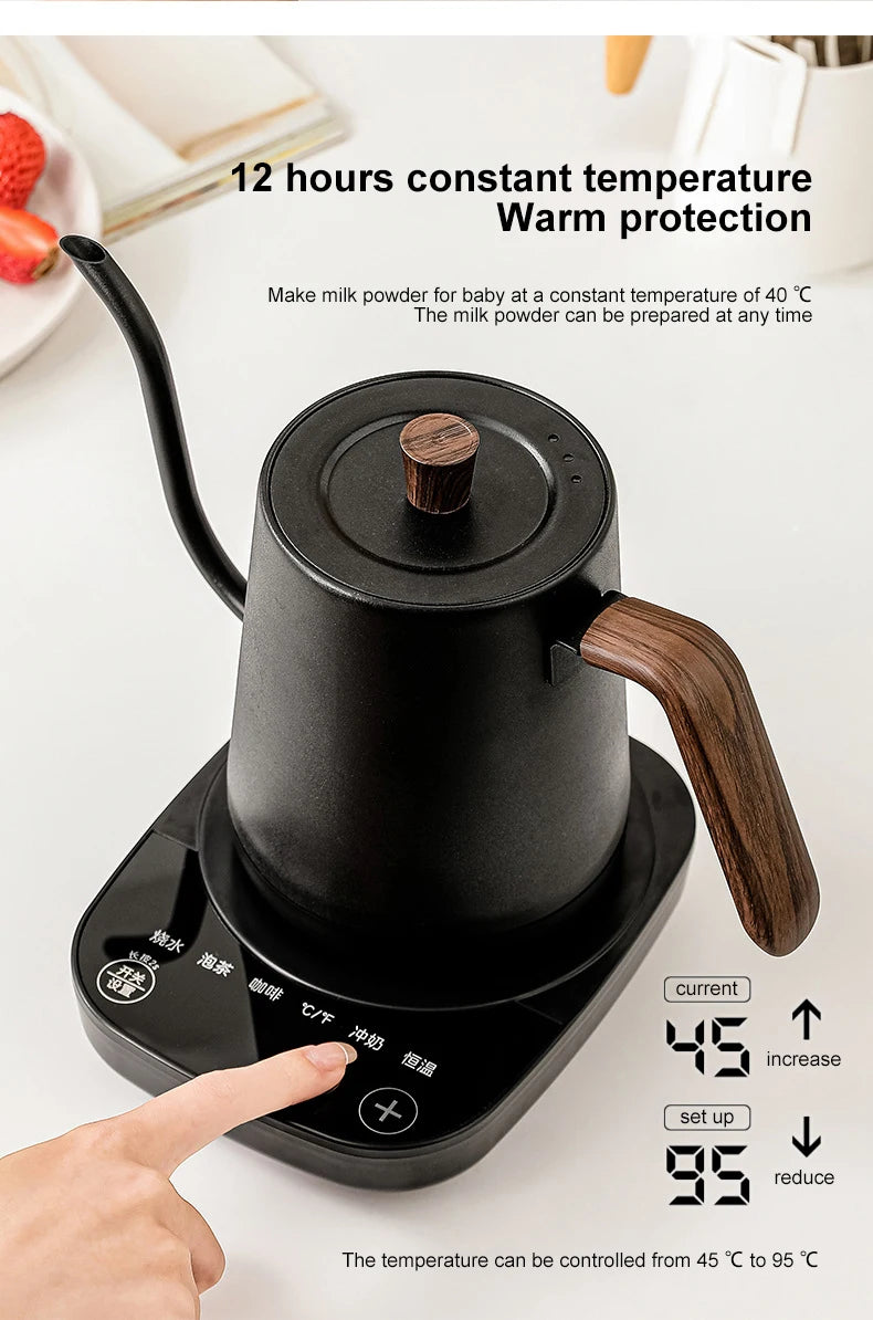Chaleira elétrica Gooseneck 800ml Cafeteira de infusão manual Bule inteligente Controle de temperatura Chaleira de aquecimento rápido 1000W 110v/220v