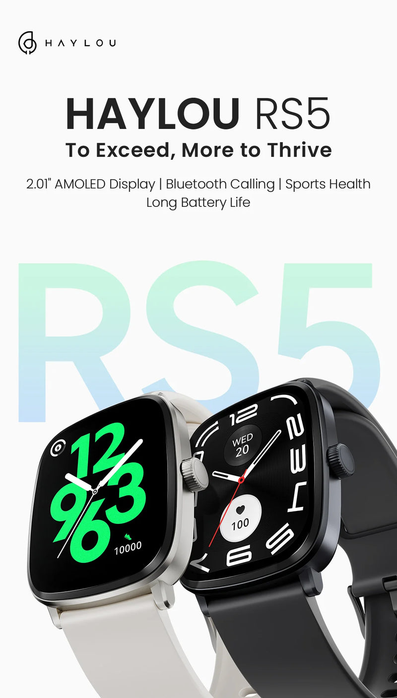 HAYLOU Watch RS5 Smartwatch 2.01'' AMOLED HD Display Bluetooth Call Sport Voice Assistant Blood Sugar Smartwatch e alças duplas