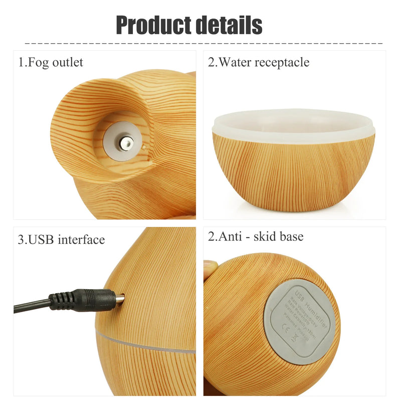 Umidificador de ar 200ml difusor de óleo essencial USB Mist Maker Mini umidificador com luz colorida para casa escritório