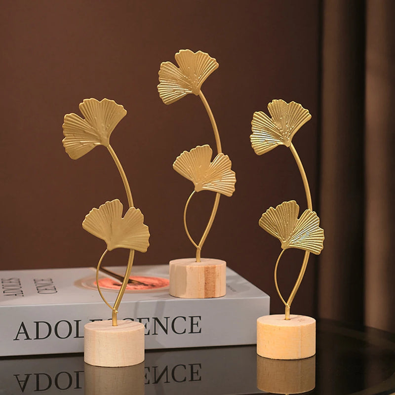Nordic Gold Ginkgo Leaf Crafts Folhas Escultura Luxo Sala de estar Decoração Acessórios