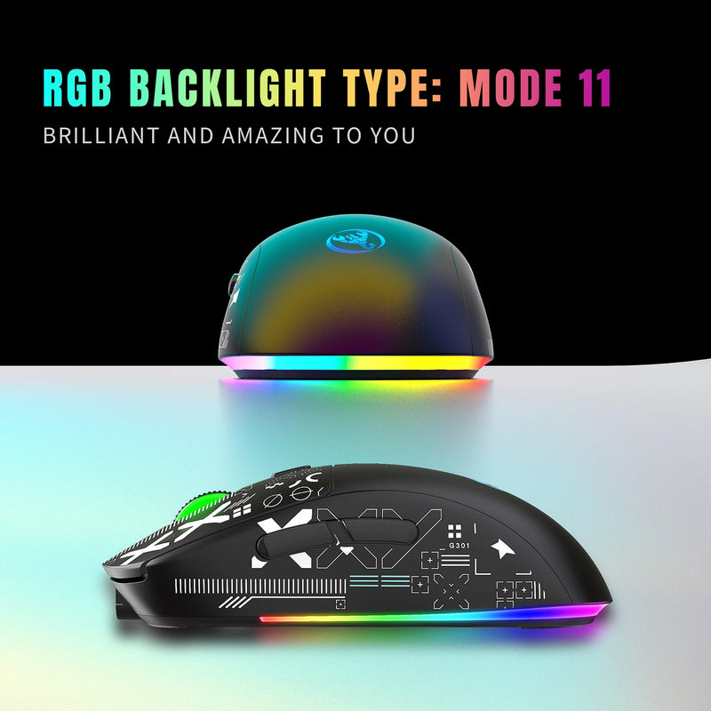 Mouse mecânico sem fio RGB Mouse para jogos ergonômico 10 milhões de pressionamentos de tecla 3600DPI Mouse 11 modos de iluminação RGB Mouses