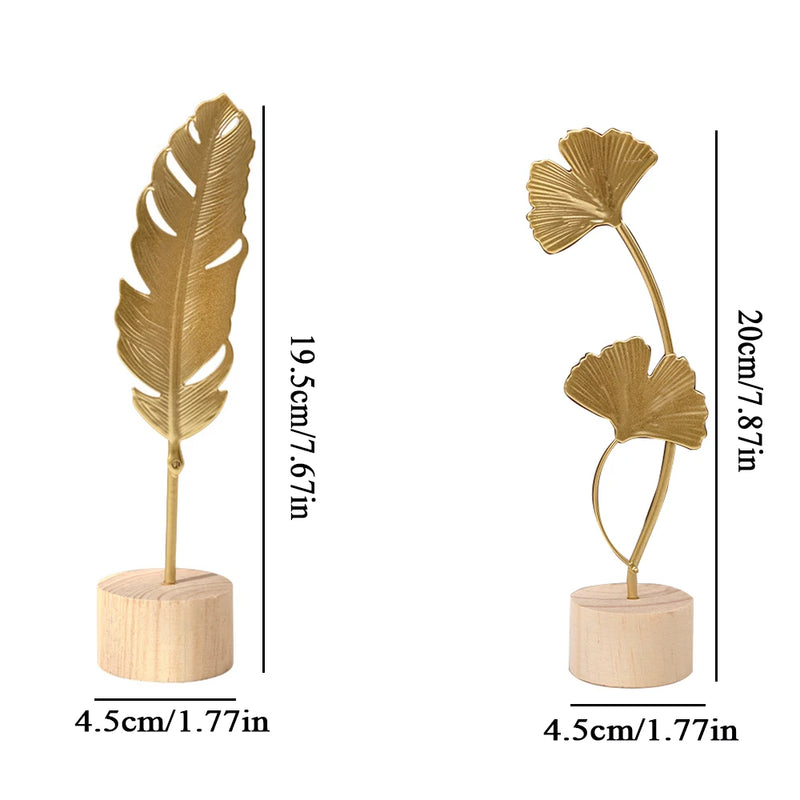 Nordic Gold Ginkgo Leaf Crafts Folhas Escultura Luxo Sala de estar Decoração Acessórios