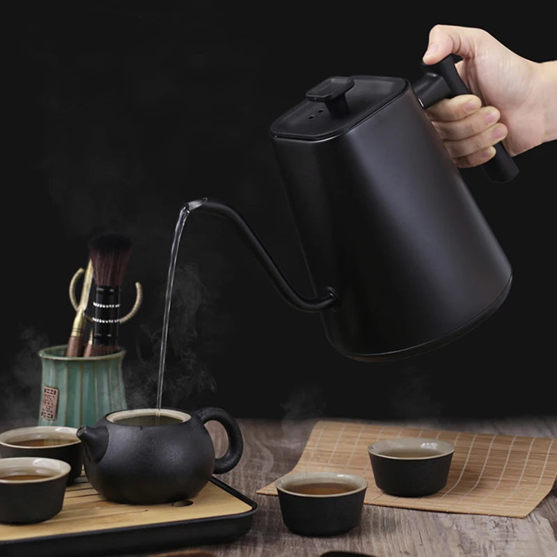 Chaleira elétrica 110V/220V, 1,0L, pescoço de ganso, cafeteira manual, 1200W, aquecimento rápido, controle de temperatura, revestimento de aço inoxidável