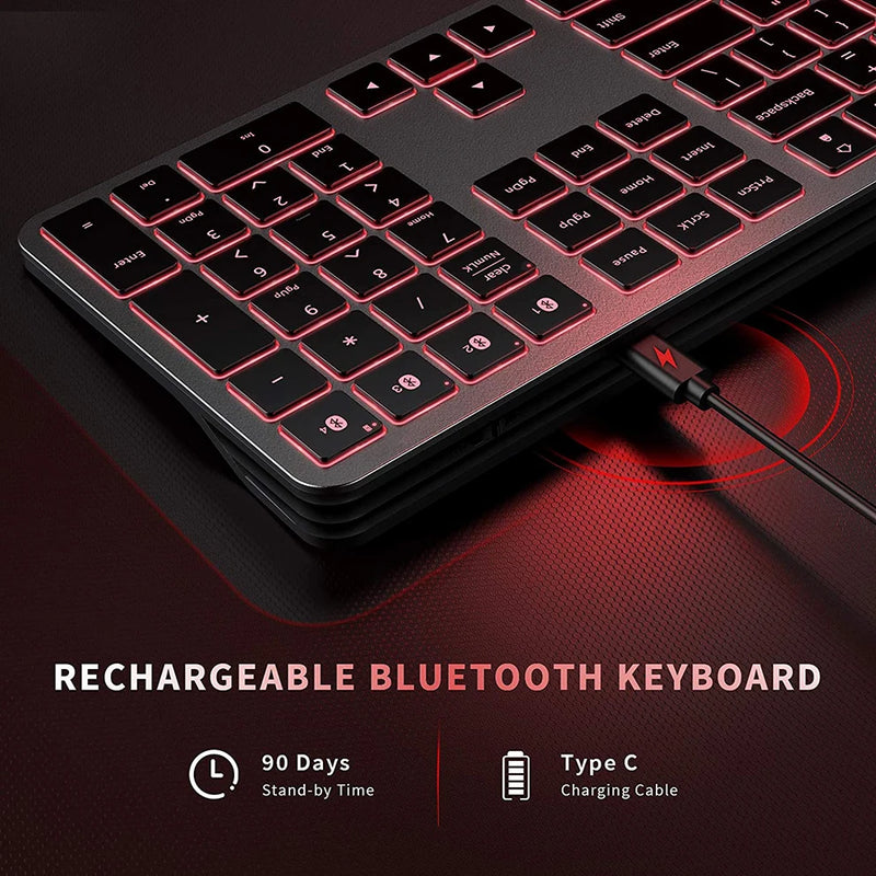 Teclado recarregável multidispositivo Bluetooth retroiluminado teclado sem fio compatível com laptop tablet iPad