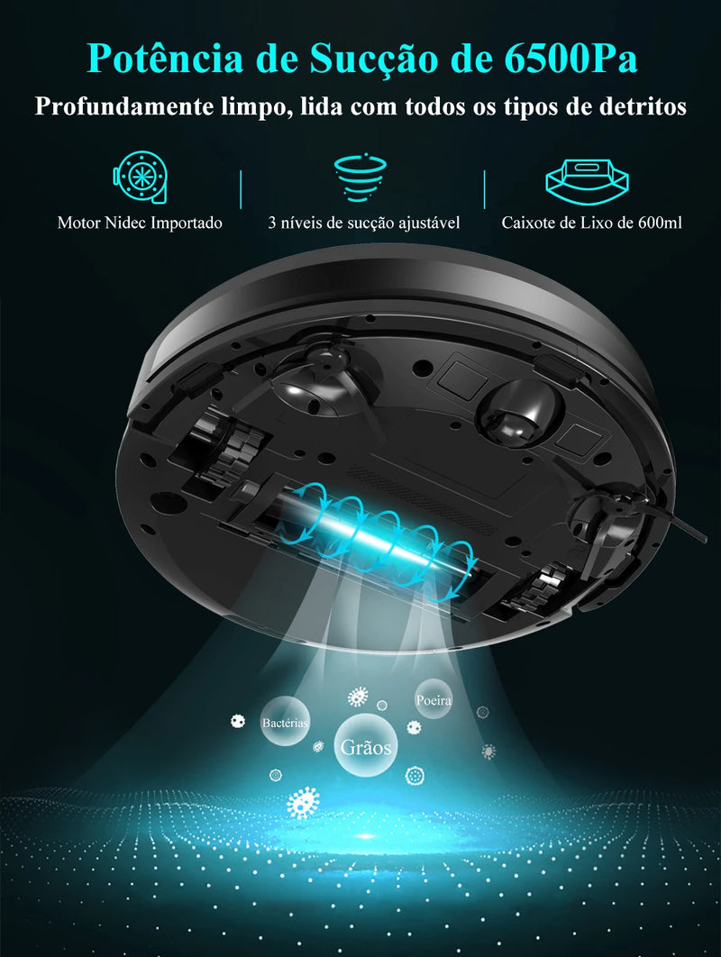 Aspirador de pó robô ABIR X8, Laser Lidar, Sucção 6500pa, Mapa multi-piso, Lâmpada UV, TOF Wisdom, Área restrita de APP, Mop doméstico inteligente
