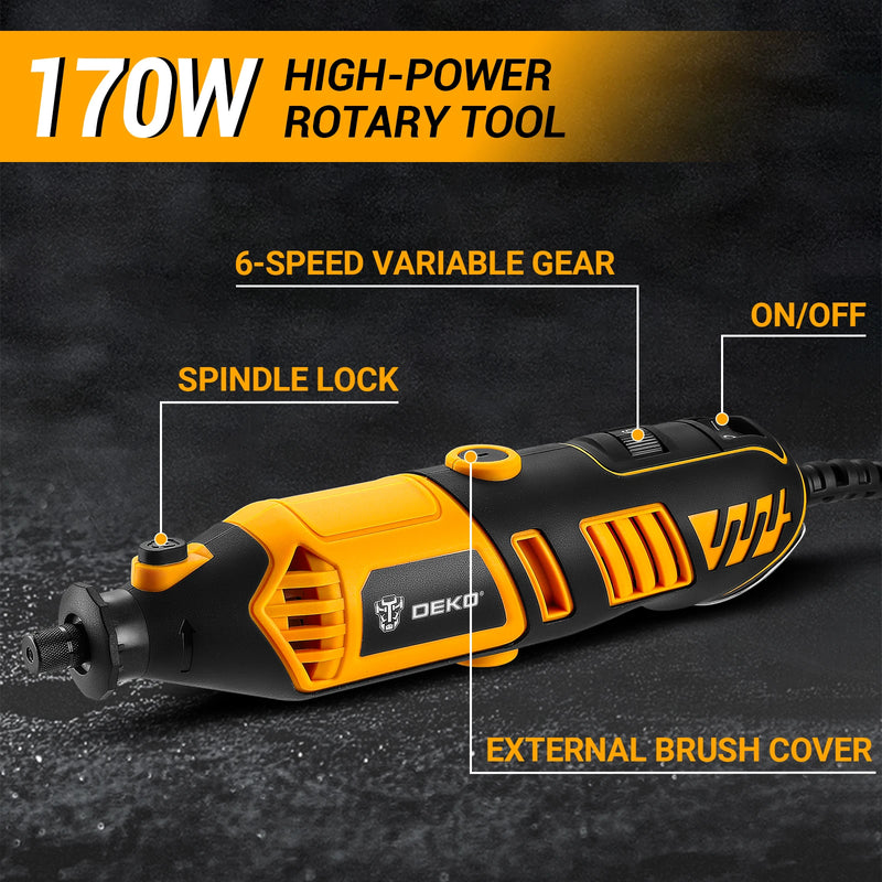 Kit de ferramentas rotativas DEKO 220v, ferramentas rotativas manuais elétricas, mini para madeira/metal, máquina de moer e furadeira elétrica