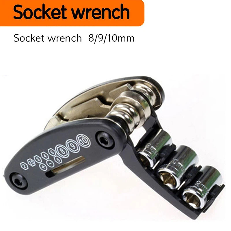 1Pc 16 em 1 Portátil Dobrável Motocicleta Bicicleta Ferramenta de Reparo Multifuncional