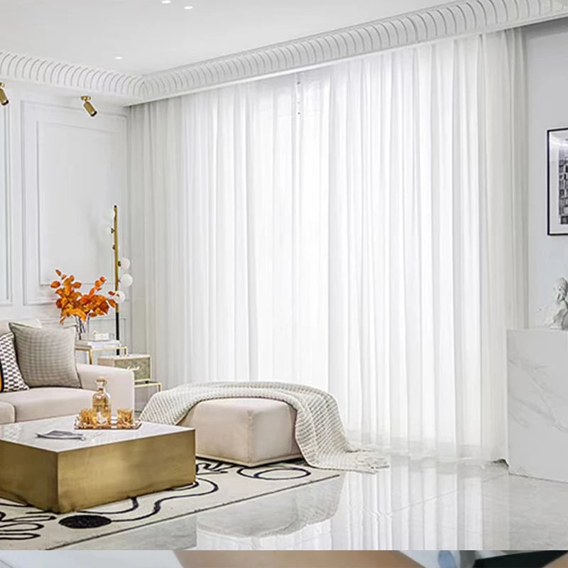 Asazal Sólido Branco Tule Luxuoso Chiffon Sheer Cortinas de Janela Para Sala de Estar Moderno Voile Organza Cortinas Decoração de Quarto