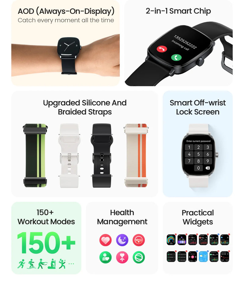 HAYLOU Watch RS5 Smartwatch 2.01'' AMOLED HD Display Bluetooth Call Sport Voice Assistant Blood Sugar Smartwatch e alças duplas