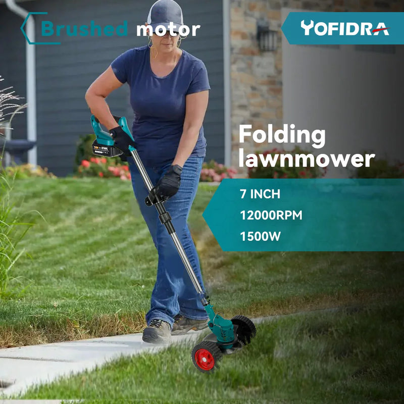 Cortador de grama elétrico 1500W Comprimento ajustável Dobrável Sem fio Portátil Recarregável Podador de arbustos de jardim