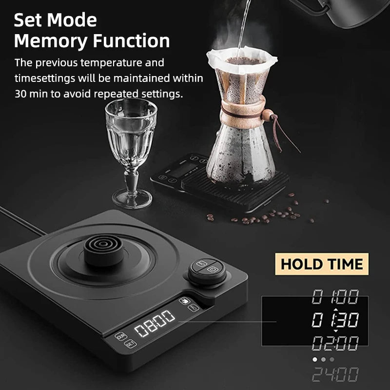 Chaleira elétrica 110V/220V, 1,0L, pescoço de ganso, cafeteira manual, 1200W, aquecimento rápido, controle de temperatura, revestimento de aço inoxidável
