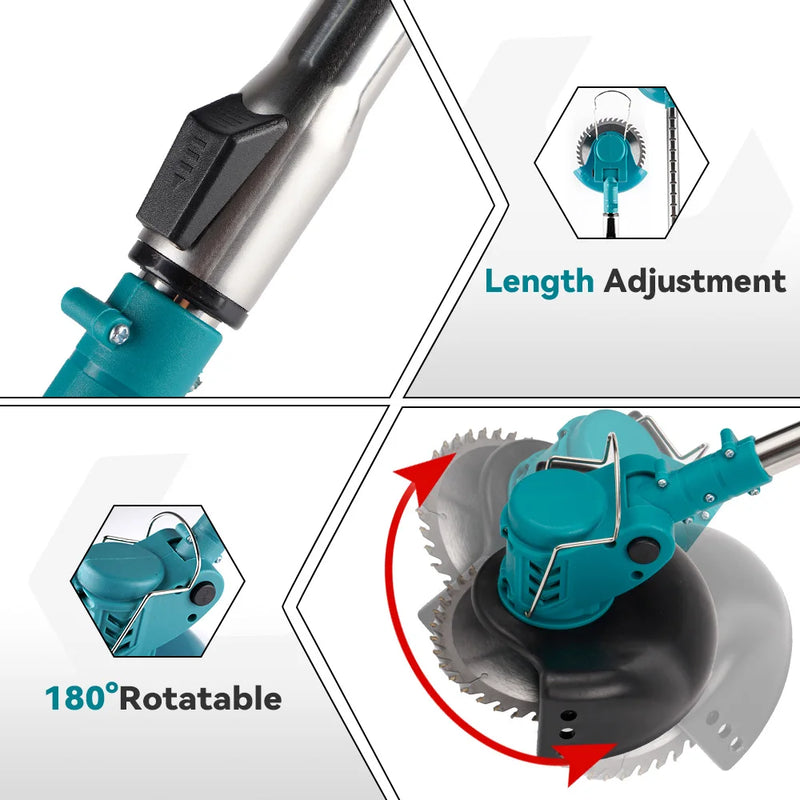 Cortador de grama elétrico 1500W Comprimento ajustável Dobrável Sem fio Portátil Recarregável Podador de arbustos de jardim