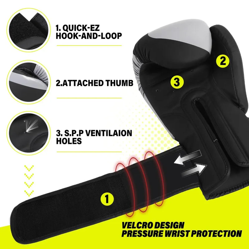 Luvas de treinamento de boxe profissional adulto 12oz Luvas de boxe elásticas de pu Luvas de luta