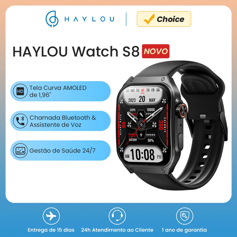 HAYLOU Watch S8 Smart Watch 1.96'' AMOLED Tela curva Smartwatch Bluetooth Call AI Vioce Assistant Smartwatches