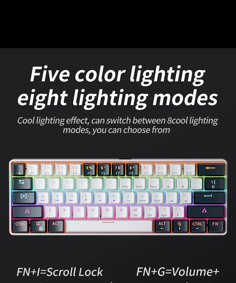MUCAI MK61 USB Gaming Teclado mecânico vermelho Switch RGB retroiluminado Hot Swappable 61 teclas com fio cabo destacável