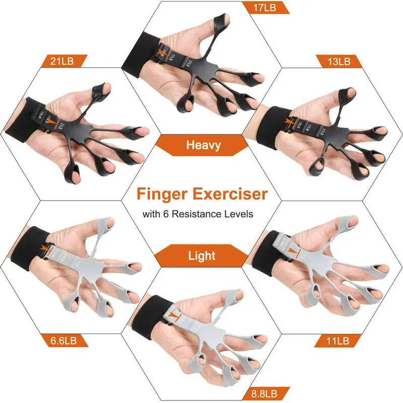 peça de silicone Gripster Hand Grip Finger Power Strengthener Stretcher Trainer Gym Fitness Exercício Hand Rehabilitation Accessorie
