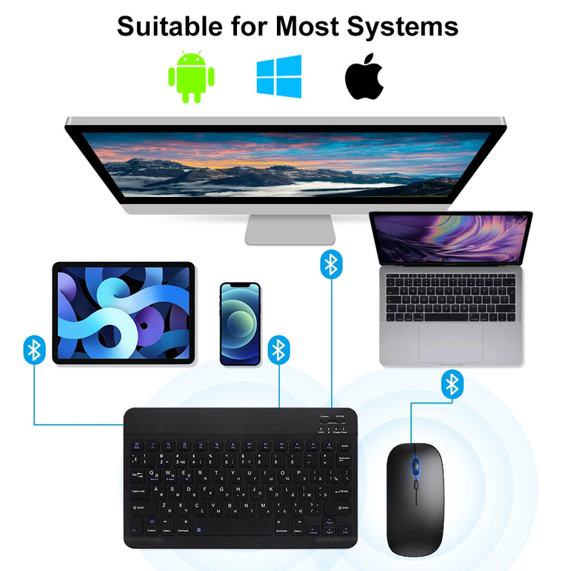 Mini teclado sem fio Bluetooth teclado para ipad telefone tablet teclado e mouse Bluetooth portátil para Samsung Xiaomi Android
