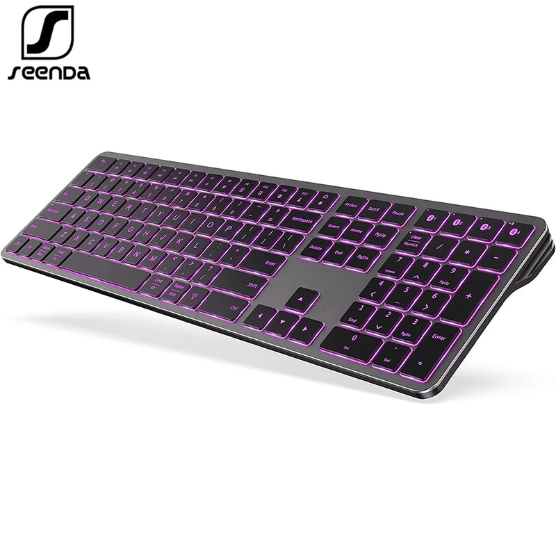 Teclado recarregável multidispositivo Bluetooth retroiluminado teclado sem fio compatível com laptop tablet iPad