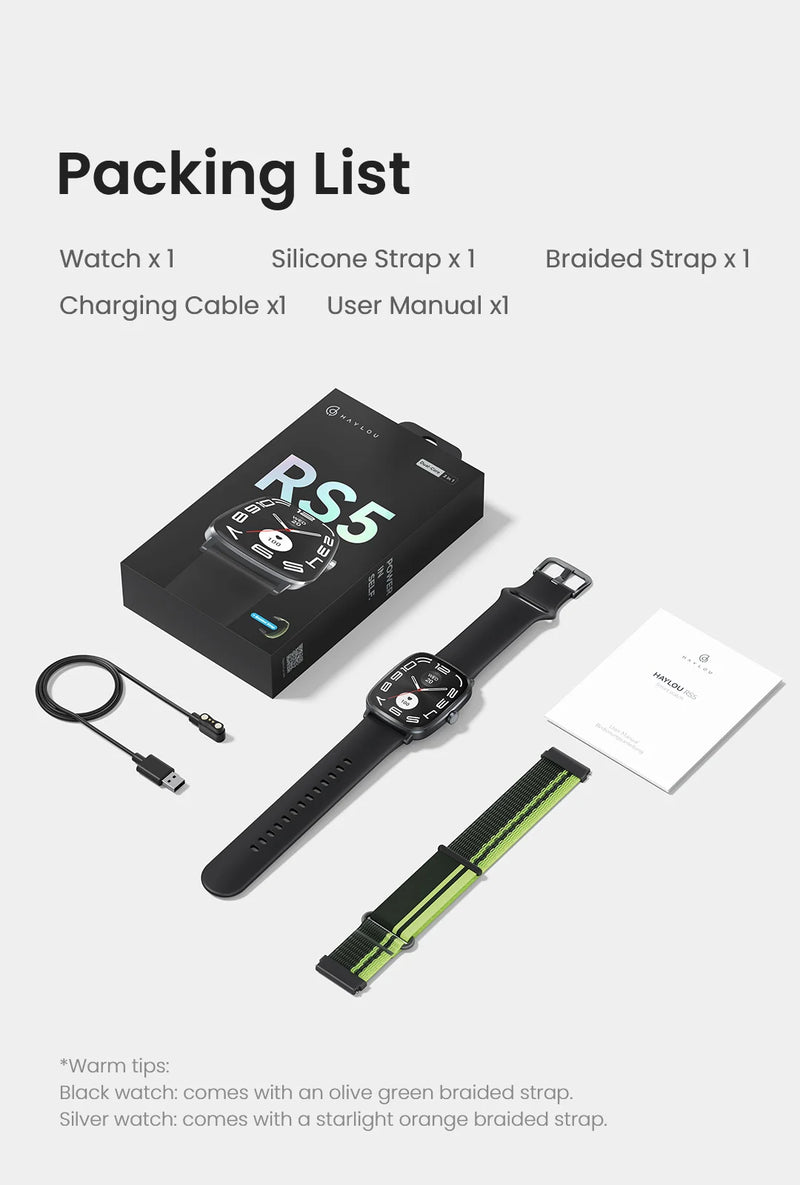 HAYLOU Watch RS5 Smartwatch 2.01'' AMOLED HD Display Bluetooth Call Sport Voice Assistant Blood Sugar Smartwatch e alças duplas