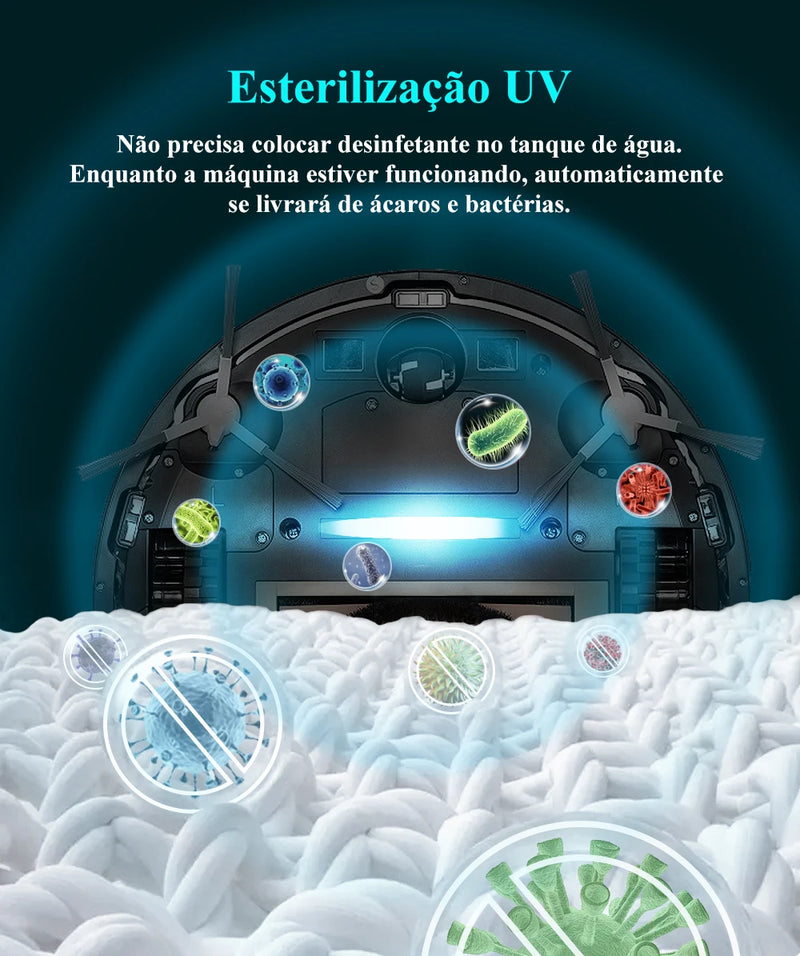Aspirador de pó robô ABIR X8, Laser Lidar, Sucção 6500pa, Mapa multi-piso, Lâmpada UV, TOF Wisdom, Área restrita de APP, Mop doméstico inteligente