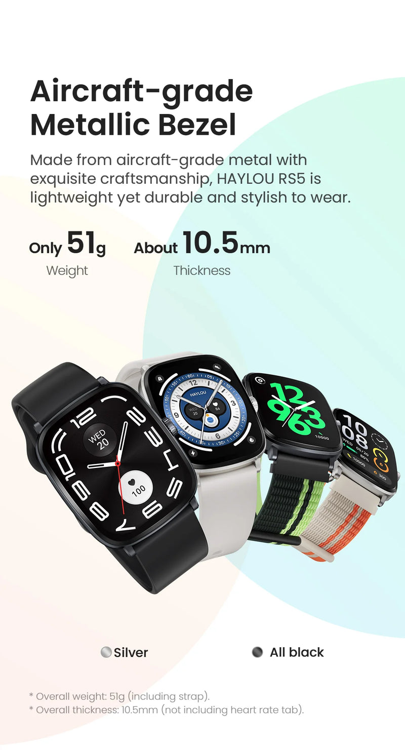 HAYLOU Watch RS5 Smartwatch 2.01'' AMOLED HD Display Bluetooth Call Sport Voice Assistant Blood Sugar Smartwatch e alças duplas