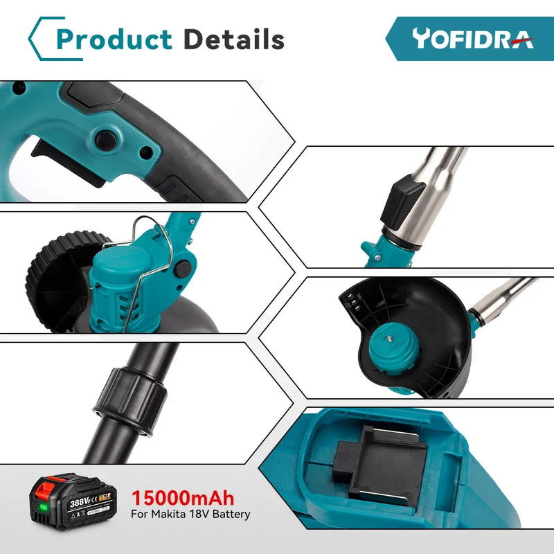 Cortador de grama elétrico 1500W Comprimento ajustável Dobrável Sem fio Portátil Recarregável Podador de arbustos de jardim