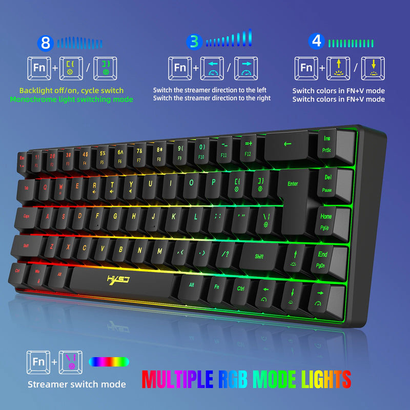 HXSJ V200 Wired K68 RGB Streamer Mini Teclado para jogos Teclado de membrana sem conflitos de 19 teclas, mas com toque mecânico para jogos/escritório