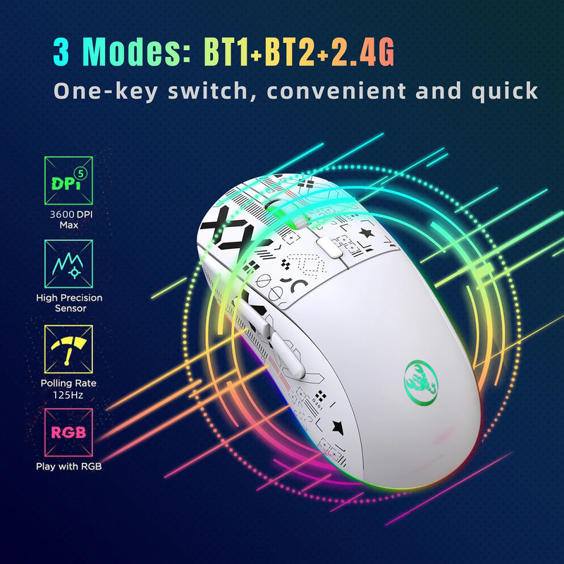 Mouse mecânico sem fio RGB Mouse para jogos ergonômico 10 milhões de pressionamentos de tecla 3600DPI Mouse 11 modos de iluminação RGB Mouses